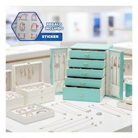 Organizador de Joyas Celeste con Cajones Deslizables y Puertas Funcionales Y+Regalo Sticker